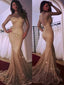 High Neck Long Sleeves Mermaid Sparkle Prom Dresses, PD0788