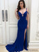 Royal Blue Mermaid Side Slit Prom Dresses, Sexy Long Prom Dresses, PD0751