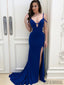 Royal Blue Mermaid Side Slit Prom Dresses, Sexy Long Prom Dresses, PD0751