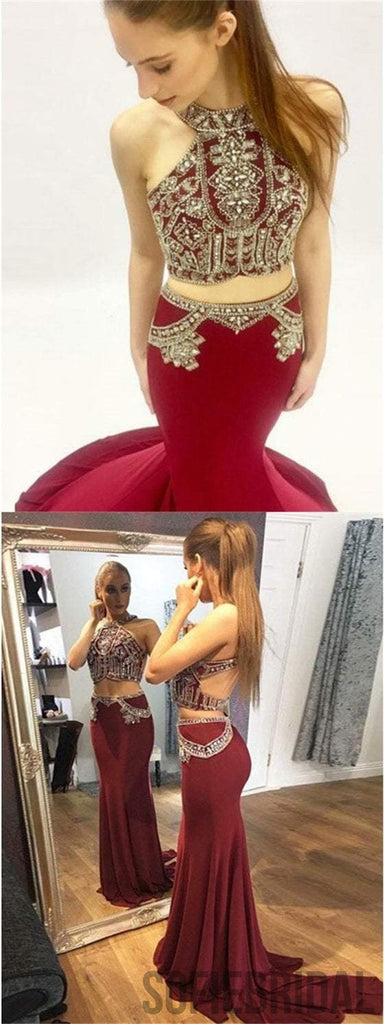 2 Pieces Prom Dresses, Rhinestone Beaded Prom Dresses, Long Prom Dresses, PD0611