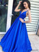 Spaghetti Long A-line Royal Blue Satin Prom Dresses, PD0892