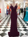 Maroon Long Mermaid Jersey Appliques Beaded Prom Dresses, PD0984