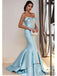 Sweetheart Long Mermaid Light Blue Satin Prom Dresses, PD0897