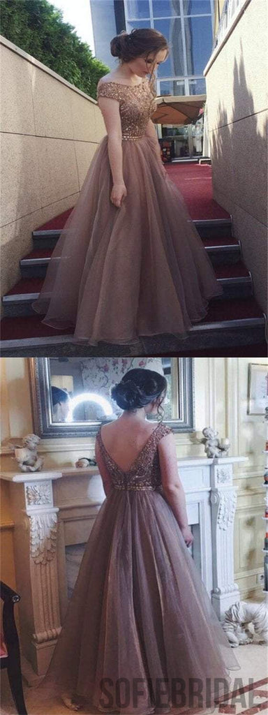 Lovely Beaded Prom Dresses, Tulle Prom Dresses, V-back Prom Dresses, Long Prom Dresses, PD0614