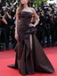Strapless Ruffles Chocolate Long Side Slit Prom Dresses, PD0942