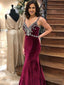 Sexy Mermaid Velvet Beaded Rhinestone Prom Dresses, PD0844