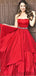 Strapless Red Satin Prom Dresses, Beaded Prom Dresses, Long Prom Dresses, PD0720