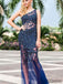 One Shoulder Long Mermaid Royal Blue Rhinestone Beaded Prom Dresses, PD0906