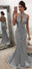 Silver Rhinestone Beaded Long Mermaid Prom Dresses, Simple Prom Dresses, PD0764