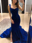 Royal Blue Velvet Long Prom Dresses, Side Slit Prom Dresses, Cheap Prom Dresses, PD0749