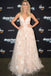 Charming A Line Tulle Lace V Neck Floor Length Prom Dresses, PD0067