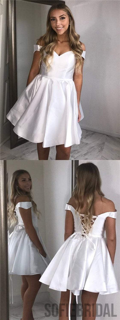 Off Shoulder Satin Homecoming Dresses, Lace Up Homecoming Dresses, Homecoming Dresses, CM504