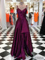 Long A-line Hi-low Plum Satin Prom Dresses, Formal Dresses, PD0886