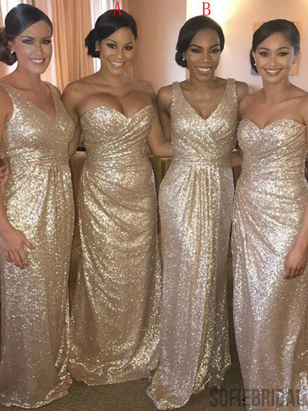 Mismatched Sequin Long Bridesmaid Dresses, Cheap Bridesmaid Dresses, PD0855
