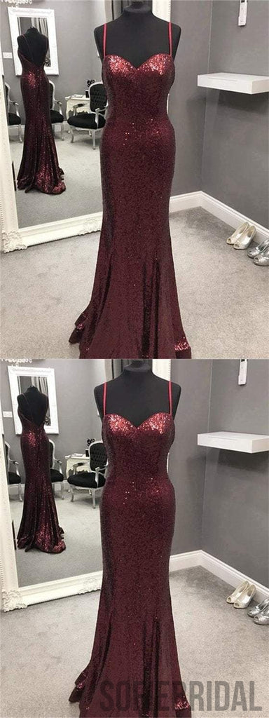 Spaghetti Sequin Prom Dresses, Mermaid Prom Dresses, Popular Prom Dresses, PD0635