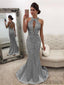 Silver Rhinestone Beaded Long Mermaid Prom Dresses, Simple Prom Dresses, PD0764