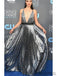 Gal Gadot Deep V-neck Long A-line Silver Sequin Prom Dresses(belt not included), PD0933