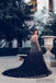 Sweetheart Long A-line Black Tulle Rhinestone Beaded Prom Dresses, PD0932