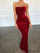 Strapless Red Velvet Long Mermaid Sexy Prom Dresses, PD0875