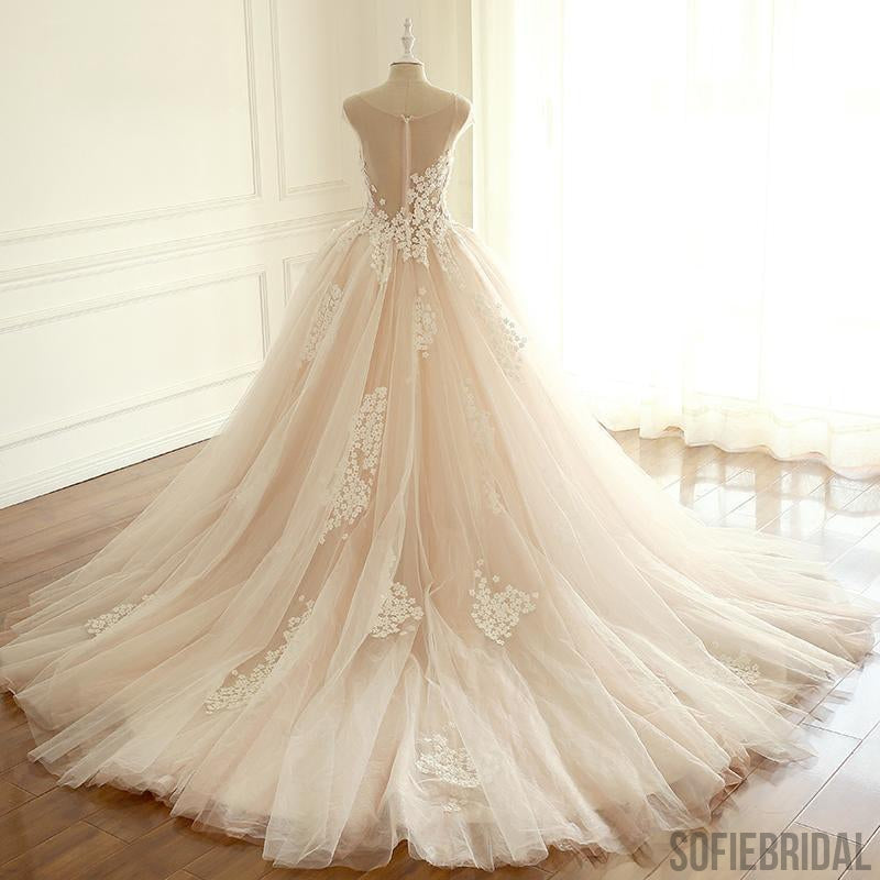 Cap Sleeve Lace Long Custom Cheap Custom Wedding Dresses, WD307