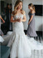 Off Shoulder Appliques Tulle Mermaid Long Train Wedding Dresses, WD0282