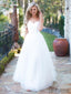 Simple Elegant Long A-line Ivory Tulle Wedding Dresses, WD0295