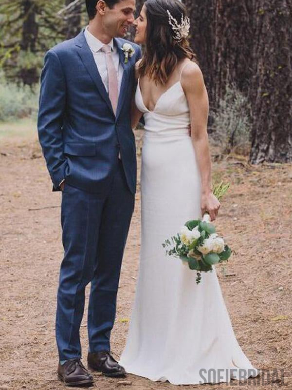 Spaghetti Long Sheath Simple Jersey Country Wedding Dresses, WD0303