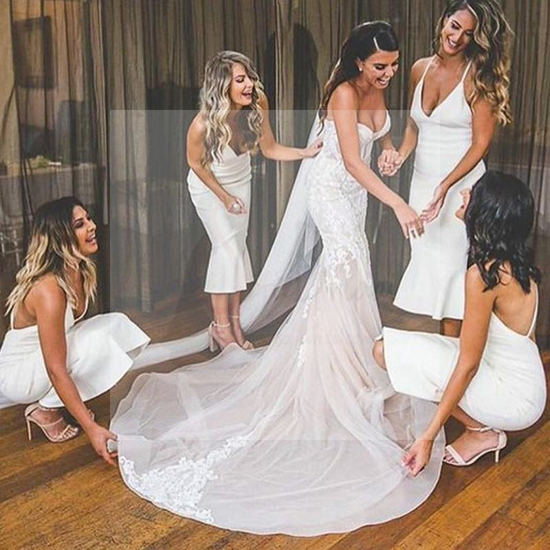 Strap V-neck Bridesmaid Dresses, Mermaid Bridesmaid Dresses, Long Bridesmaid Dresses, WG030