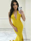 Deep V-neck Yellow Prom Dresses, Mermaid Prom Dresses, Long Prom Dresses, PD0693