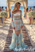 Off Shoulder Sexy See Through Blue Lace Long Mermaid Tulle Prom Dresses, PD0544