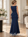 Navy Crepe Boat Neck Sleeveless Mother Of The Bride Gown With 3D Floral Peplum, SFM022
