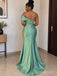 Sage Green Satin One Shoulder Beaded Appliqué Floor Length Mermaid Bridesmaid Dress, SFWG00721