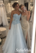 Light Blue Tulle Strapless Sweetheart Neck Pleated Ruffled Bodice Crystal Embellished Floor Length A-Line Bridesmaid Gown,PD1351