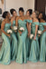 Sage Green Satin One Shoulder Beaded Appliqué Floor Length Mermaid Bridesmaid Dress, SFWG00721