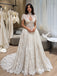 High Neck Illusion Lace Corset A-Line Wedding Dress, Keyhole Front Bridal Gown, SFWD0141