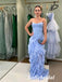 Light Blue Strapless Ruffled Mermaid Formal Gown with Cascading Skirt, PD01245