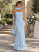 Sky Blue Chiffon Pleated Strapless Halter Sash Floor Length Mermaid Bridesmaid Gown, SFWG00716