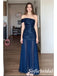 Navy Blue One Shoulder Sequin Chiffon Floor Length Formal Evening Dress, PD01258