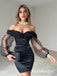 Sexy Tulle And Satin Off Shoulder V-Neck Long Sleeves Sheath Homecoming Dress,HD0220