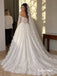 Off Shoulder Sweetheart Lace Corset Ball Gown Wedding Dress, Long Sheer Lace Sleeve Bridal Gown, SFWD0142