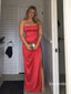 Fuchsia Strapless Draped Slit Satin Gown, Sweetheart Ruched Formal Prom Dress, PD13953