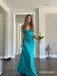 Turquoise V-Neck Satin Mermaid Dress, Sleek Floor Length Evening Gown,PD13890