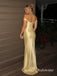 Pale Gold Off The Shoulder Satin Mermaid Gown, Ruched V Neck Formal Prom Dress, PD13944