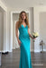 Turquoise V-Neck Satin Mermaid Dress, Sleek Floor Length Evening Gown,PD13890