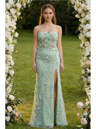 Sexy Mint-Green Tulle Lace Sweetheart Sleeveless Side Slit Mermaid Maxi Prom Dress/Graduation Dresses, PD01186