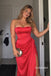Fuchsia Strapless Draped Slit Satin Gown, Sweetheart Ruched Formal Prom Dress, PD13953