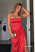 Fuchsia Strapless Draped Slit Satin Gown, Sweetheart Ruched Formal Prom Dress, PD13953