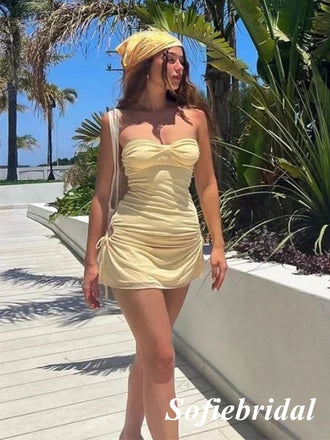 Sexy Yellow Chiffon Sweetheart Mini Dresses/ Homecoming Dresses, HD0277