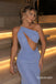 Light Blue Halter Sparkle Mermaid Gown, Cutout Draped Formal Prom Dress, PD13945