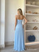 Light Blue Strapless Chiffon High Slit Evening Dress, Tube Top Flowy Floor Length Prom Gown,PD13891